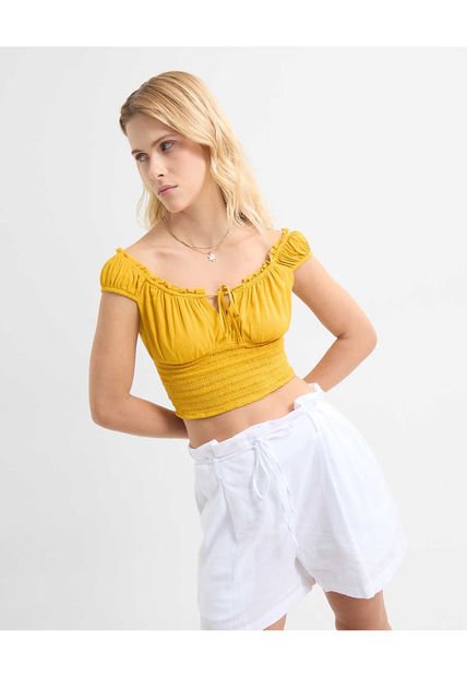 Blusa Para Mujer Manga Corta Color Mostaza Marca Seven Seven #28124007