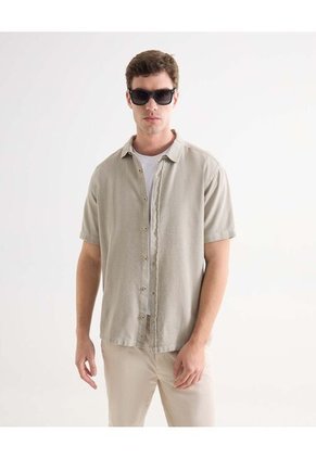 Camisa Para Hombre Manga Corta Sin Bolsillo Cuello Casual M Color Arena Marca Seven Seven #45012142