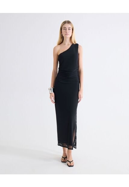 Vestido Maxi Cuello Anudado  Para Mujer Negro Seven Seven