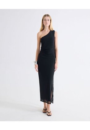 Vestido Maxi Cuello Anudado Para Mujer Negro Seven Seven