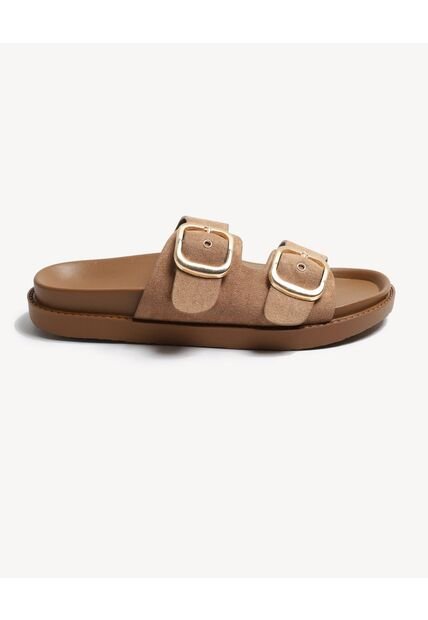 Sandalias Doble Hebilla  Para Mujer Taupe Seven Seven
