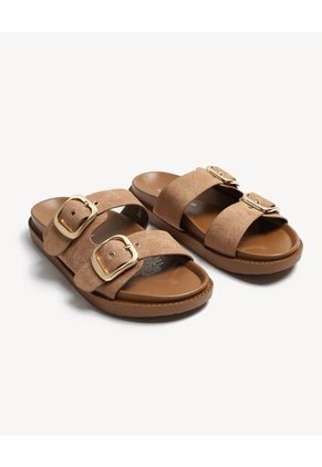 Sandalias Doble Hebilla  Para Mujer Taupe Seven Seven