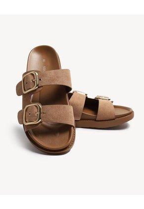 Sandalias Doble Hebilla  Para Mujer Taupe Seven Seven