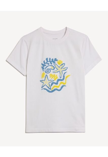 Camiseta Con Estampado Playero  Para Mujer Crudo Seven Seven