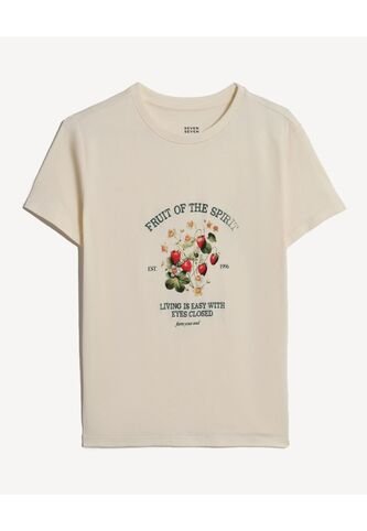 Camiseta Con Estampado De Frutal  Para Mujer Beige Seven Seven Seven Seven