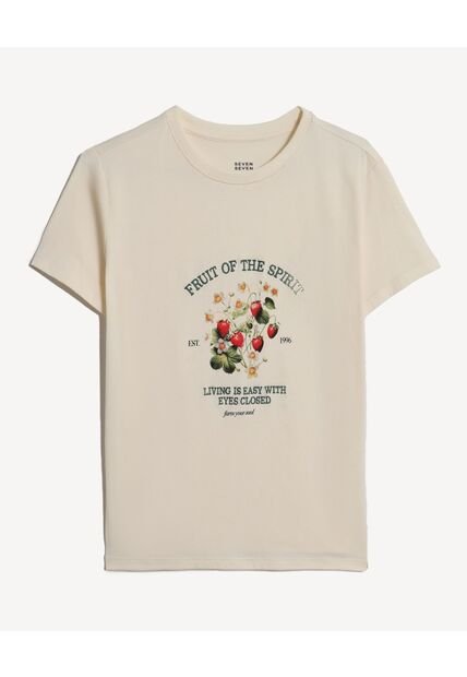 Camiseta Con Estampado De Frutal  Para Mujer Beige Seven Seven