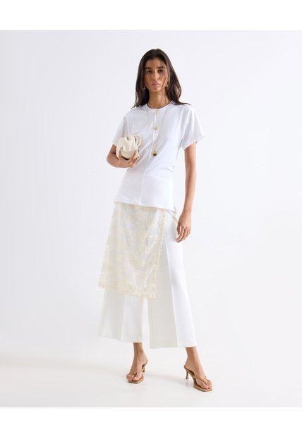 Pantalón Culotte Con Pinzas  Para Mujer Blanco Seven Seven