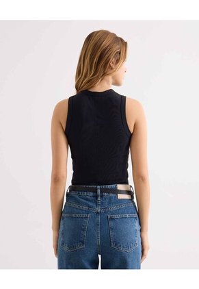 Camiseta Larga En Rib  Para Mujer Negro Seven Seven
