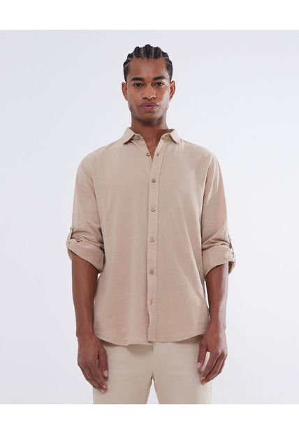 Camisa Para Hombre Manga Larga  Color Camel Marca Seven Seven #45012037