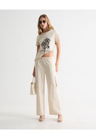 Pantalón Tipo Cargo Fluido Y Ligero  Para Mujer Beige Seven Seven Seven Seven