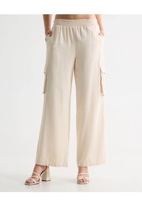 Pantalón Tipo Cargo Fluido Y Ligero  Para Mujer Beige Seven Seven