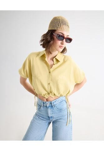 Blusa Camisera Con Lace Up  Para Mujer Amarillo Seven Seven Seven Seven