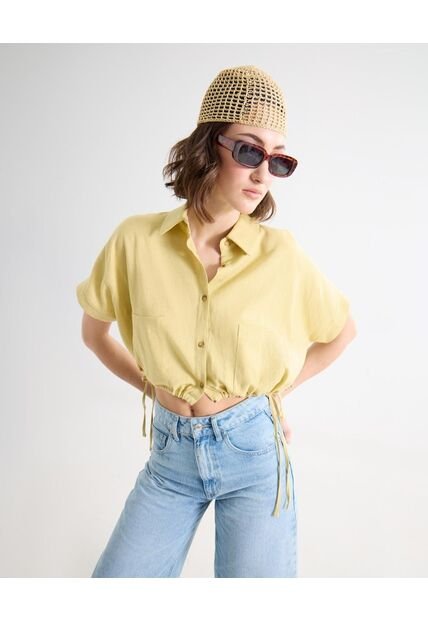 Blusa Camisera Con Lace Up  Para Mujer Amarillo Seven Seven