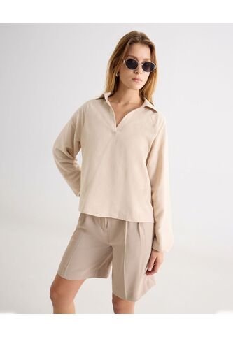 Camisa Oversize Cuello Abierto  Para Mujer Beige Seven Seven Seven Seven