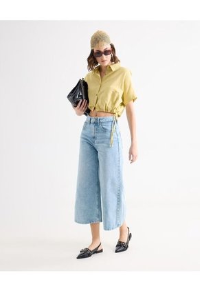 Blusa Camisera Con Lace Up  Para Mujer Amarillo Seven Seven