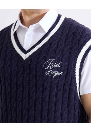 Chaleco De Tejido Trenzado Para Hombre Azul Seven Seven