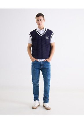 Chaleco De Tejido Trenzado Para Hombre Azul Seven Seven