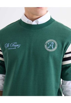 Camiseta Regular Con Bloque En Mangas  Para Hombre Verde Seven Seven