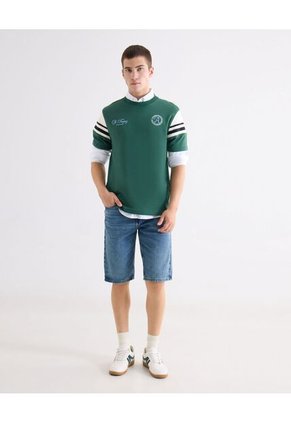 Camiseta Regular Con Bloque En Mangas  Para Hombre Verde Seven Seven