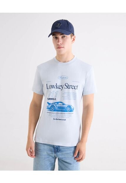 Camiseta Regular Estampada  Para Hombre Azul Seven Seven