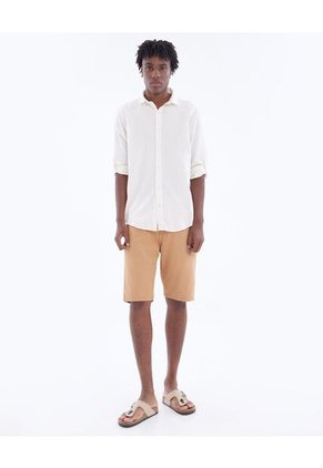Camisa En Efecto Lino  Para Hombre Marfil Seven Seven