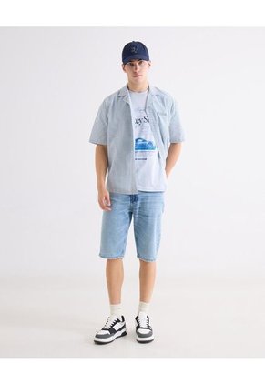 Camiseta Regular Estampada  Para Hombre Azul Seven Seven