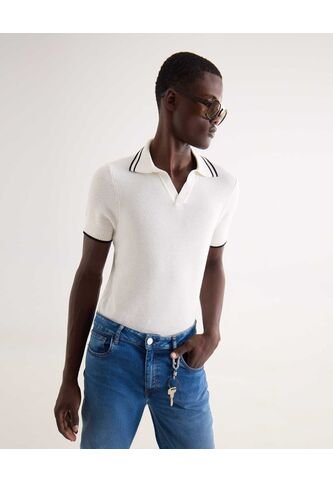 Polo Para Hombre Cuello Tejido Sin Bolsillo Color Crudo Marca Seven Seven #45110914 Seven Seven