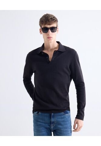 Polo En Tricot  Para Hombre Negro Seven Seven Seven Seven