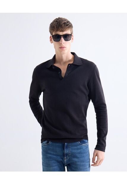 Polo En Tricot  Para Hombre Negro Seven Seven