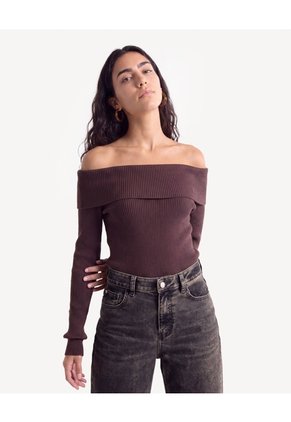 Saco Escote Bardot  Para Mujer Café Seven Seven