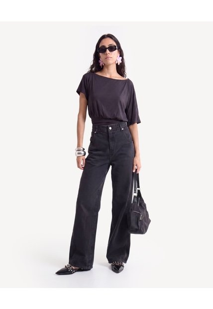Camiseta Escote Ojal  Para Mujer Negro Seven Seven