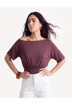 Camiseta Escote Ojal Para Mujer Café Seven Seven