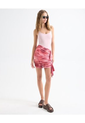 Falda Drapeada Con Boleros X Marcela Garcia  Para Mujer Rosa Seven Seven