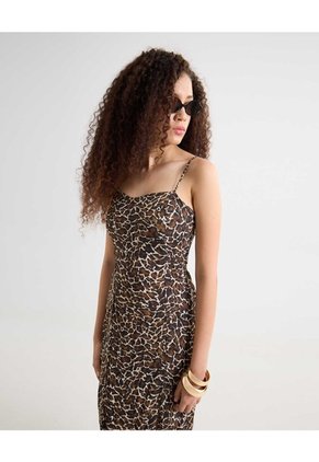 Vestido Largo Estampado  Para Mujer Dorado Seven Seven