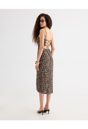Vestido Largo Estampado  Para Mujer Dorado Seven Seven