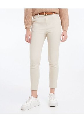 Pantalón Chino Con Cinturón  Para Mujer Beige Seven Seven