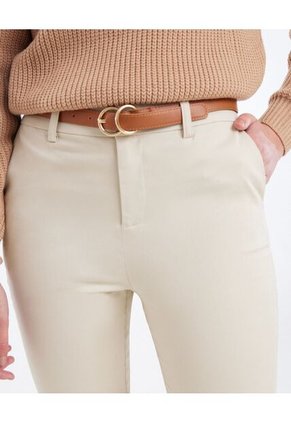 Pantalón Chino Con Cinturón  Para Mujer Beige Seven Seven