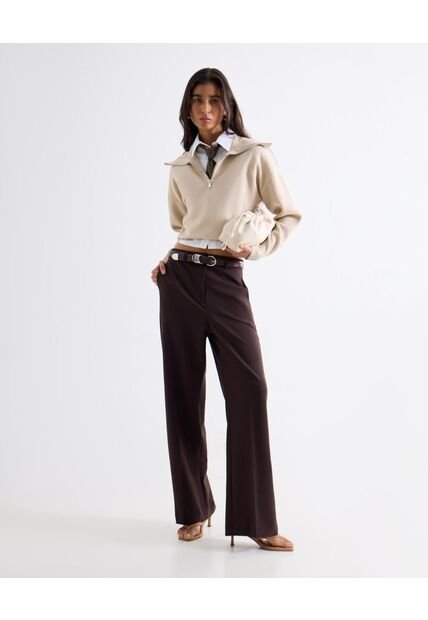 Pantalón Wide Leg Con Pasadores  Para Mujer Café Seven Seven