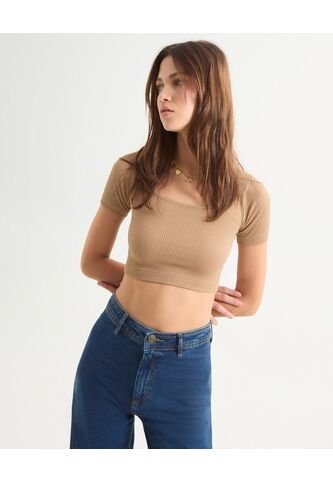 Camiseta Para Mujer Manga Corta Color Taupe Marca Seven Seven #28095998 Seven Seven