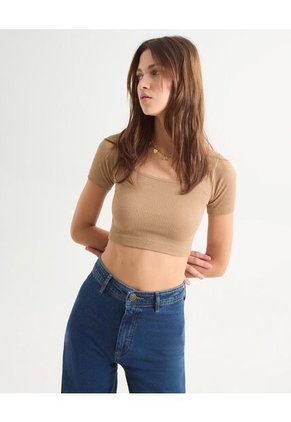 Camiseta Para Mujer Manga Corta Color Taupe Marca Seven Seven #28095998