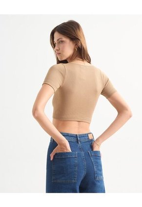 Camiseta Para Mujer Manga Corta Color Taupe Marca Seven Seven #28095998