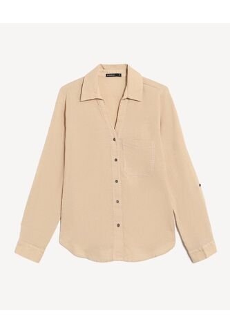 Blusa Fluida Cuello Abierto  Para Mujer Avena Seven Seven Seven Seven