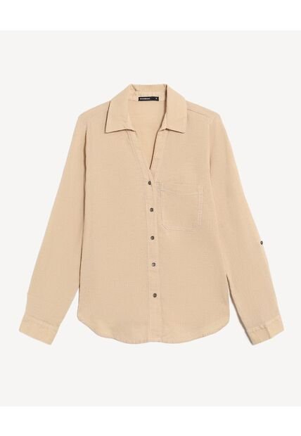 Blusa Fluida Cuello Abierto  Para Mujer Avena Seven Seven