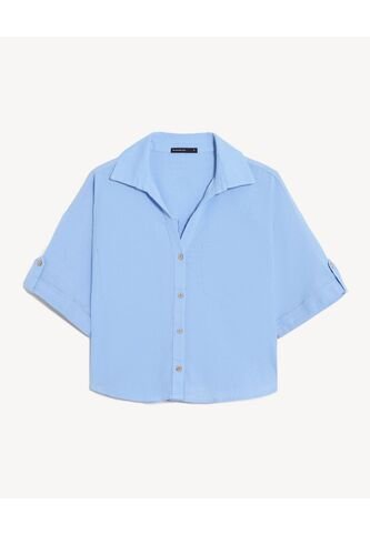 Camisa Cropped Resort Manga Corta  Para Mujer Azul Seven Seven Seven Seven