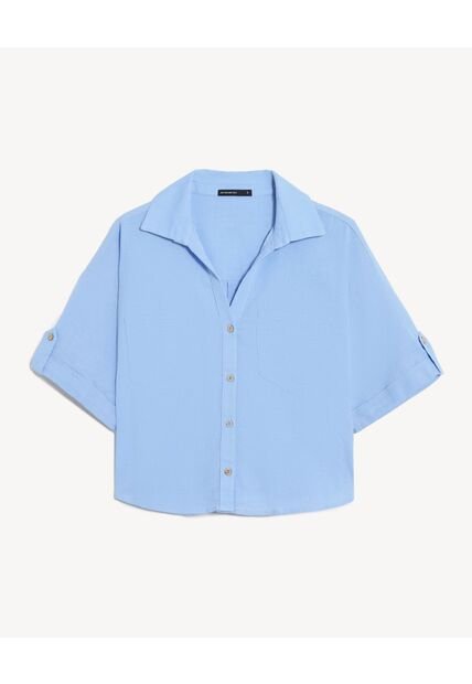 Camisa Cropped Resort Manga Corta  Para Mujer Azul Seven Seven