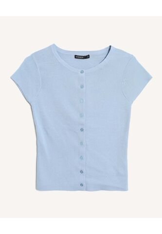 Top Tejido Abotonado Manga Corta  Para Mujer Azul Seven Seven Seven Seven