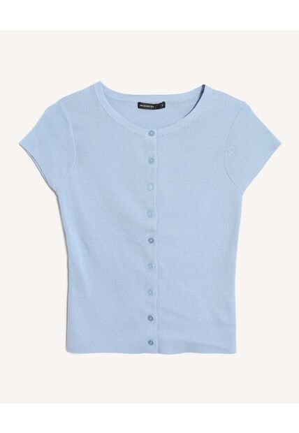 Top Tejido Abotonado Manga Corta  Para Mujer Azul Seven Seven