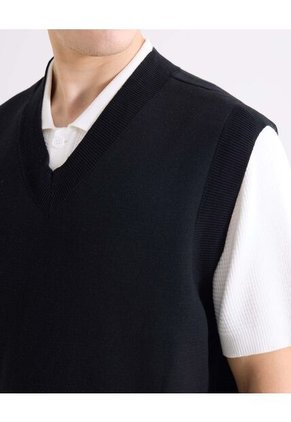 Chaleco Tejido En Punto Suave  Para Hombre Negro Seven Seven