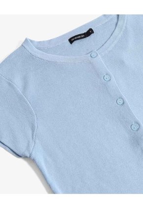 Top Tejido Abotonado Manga Corta  Para Mujer Azul Seven Seven