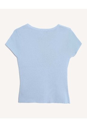 Top Tejido Abotonado Manga Corta  Para Mujer Azul Seven Seven